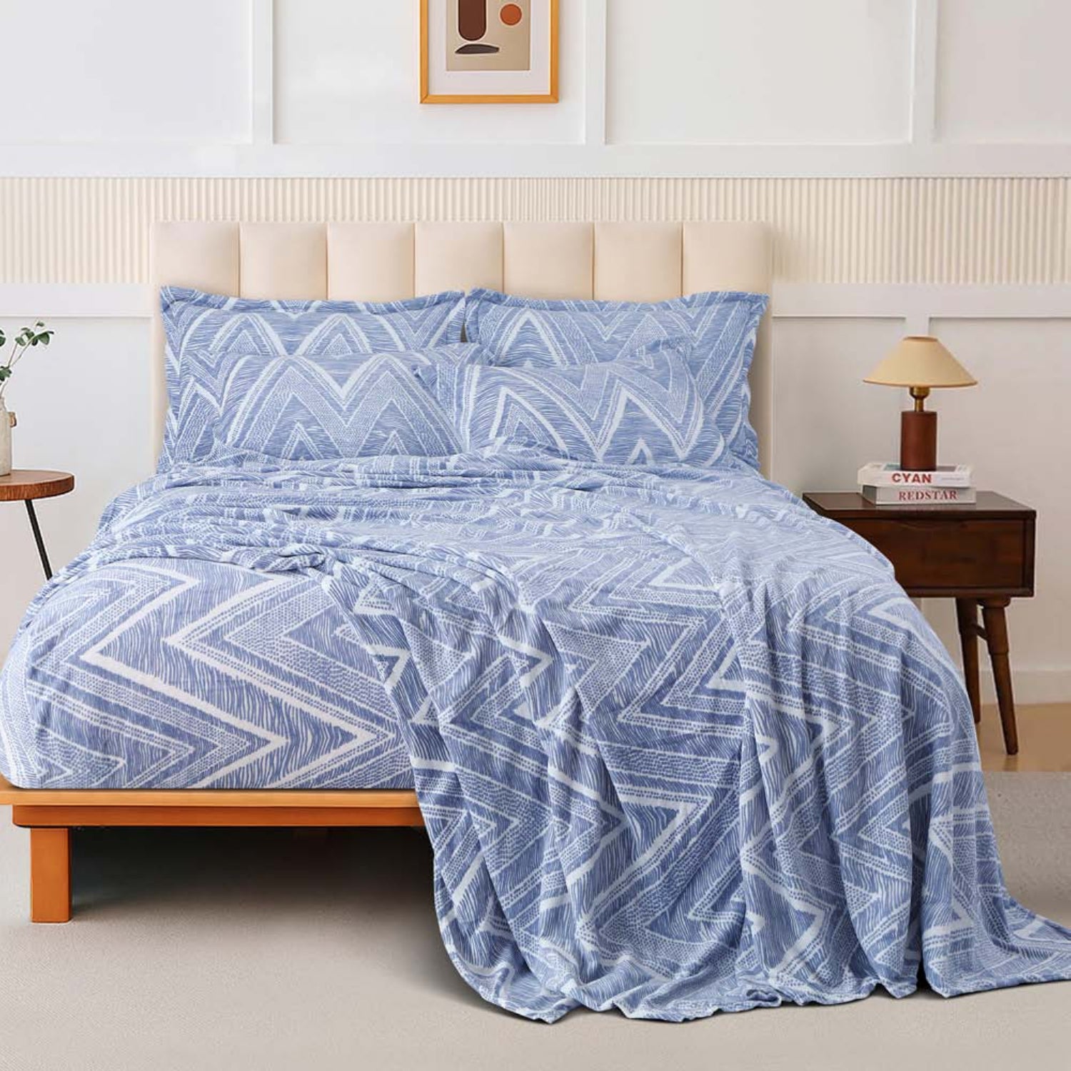 Sutton Warm Bedsheet Double bed with 2pc Pillow Cover | Blue Texture