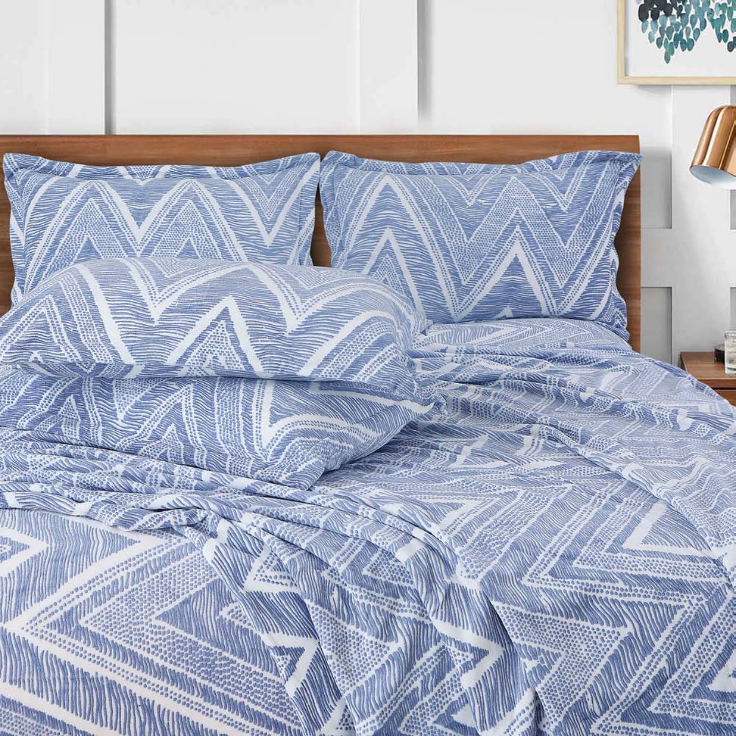 Sutton Warm Bedsheet Double bed with 2pc Pillow Cover | Blue Texture