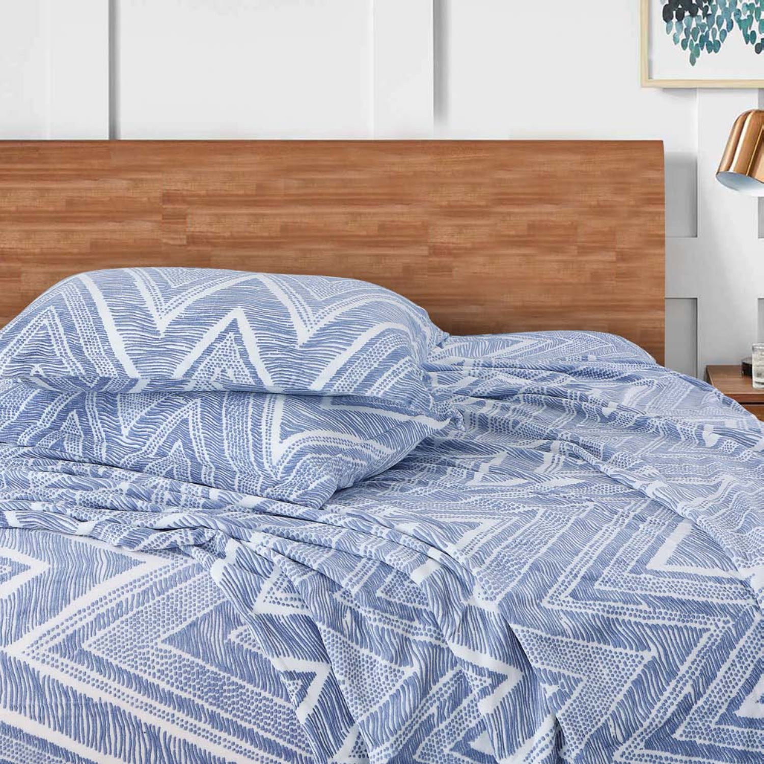 Sutton Warm Bedsheet Double bed with 2pc Pillow Cover | Blue Texture