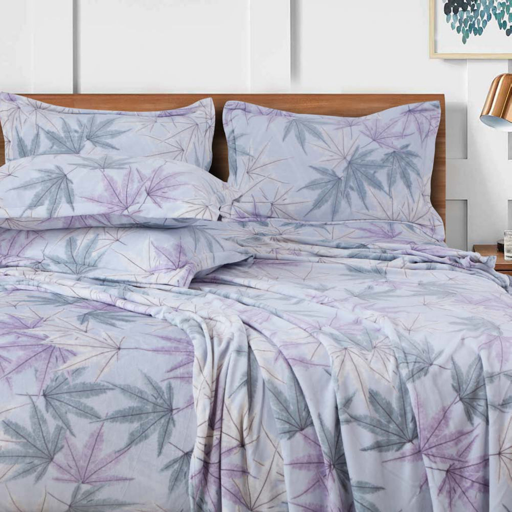 Sutton Warm Bedsheet Double bed with 2pc Pillow Cover | Lavender Leaves