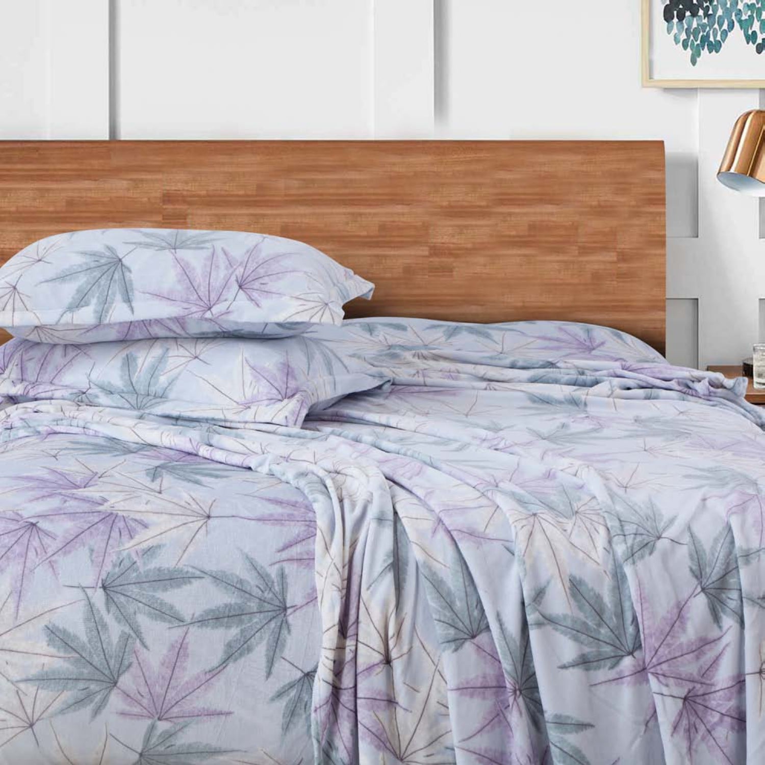Sutton Warm Bedsheet Double bed with 2pc Pillow Cover | Lavender Leaves