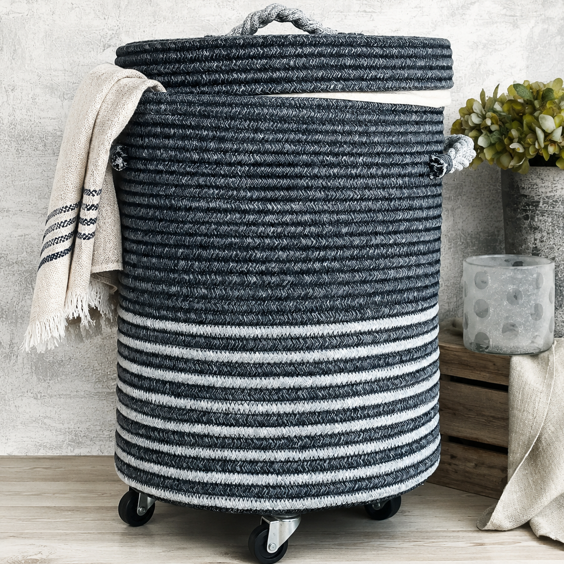Round Wheel Laundry Basket Grey (40 Ltr)