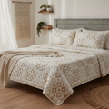 Block Print 100 GSM Cotton Quilted Bedcover Double 3Pc Quilt Set